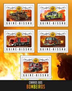 Guinea-Bissau 2016 MNH Fire Engines Trucks 5v M/S Transport Stamps