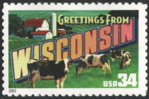 SC#3609 34¢ Greetings From America: Wisconsin Single (2002) SA