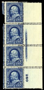 United States, 1894-95 #264var, 1895 1c blue, right plate number and imprint ...