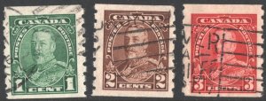 Canada SC#228-230 1¢-3¢ King George V Coil Singles (1935) Used