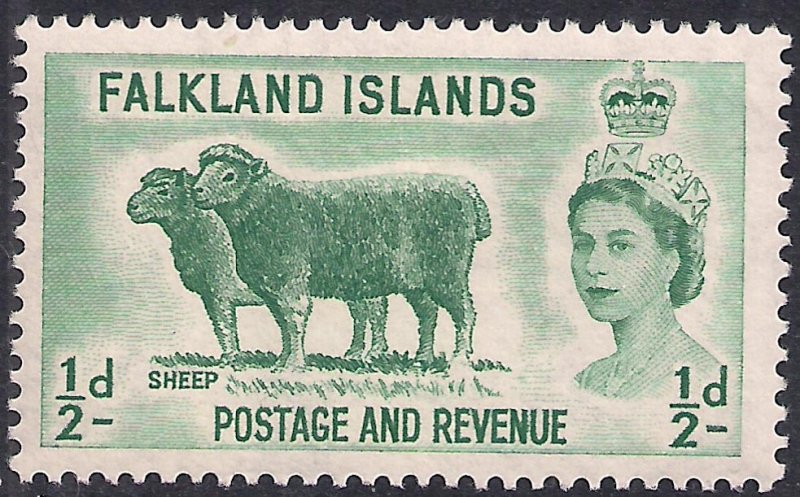 Falkland Islands 1955 - 57 QE2 1/2d Green Sheep MM SG 187 ( G353 )