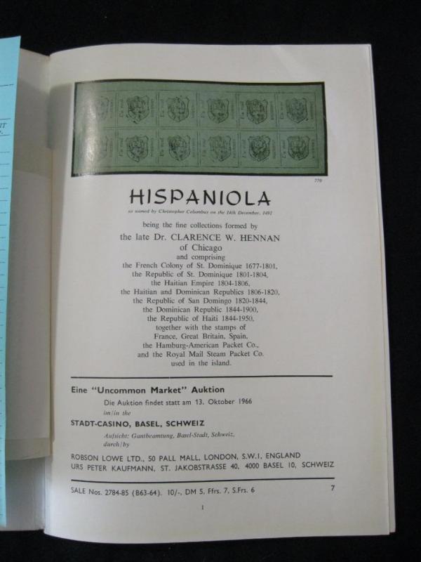 ROBSON LOWE AUCTION CATALOGUE 1966 HISPANIOLA 'HENMAN' COLLECTION