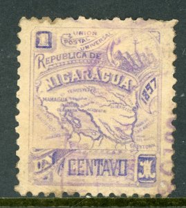 Nicaragua 1897 Seebeck 1¢ Map Scott #90 VFU Z405 ⭐