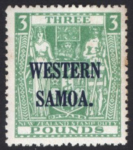 Samoa 1948 £3 Lt Green Postal Fiscal Wmk253(SG98) Scott 201 SG 213 MNH Cat $300