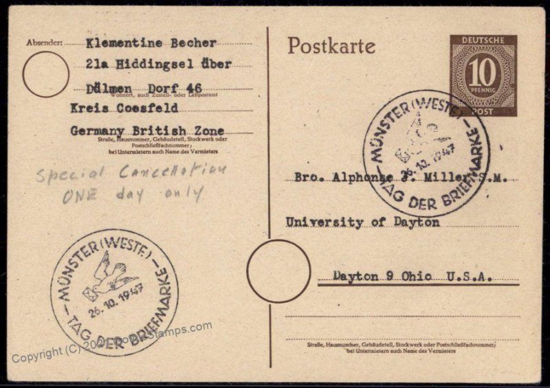 Germany 1947 Muenster TdB Private Ganzsache Postal Stationery Card G67560