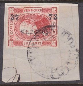 MEXICO 1873 25c imperf fine used on piece..................................A2468