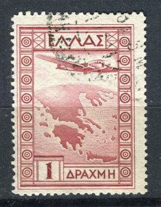 GREECE; 1933 early Airmail issue fine used 1D. value