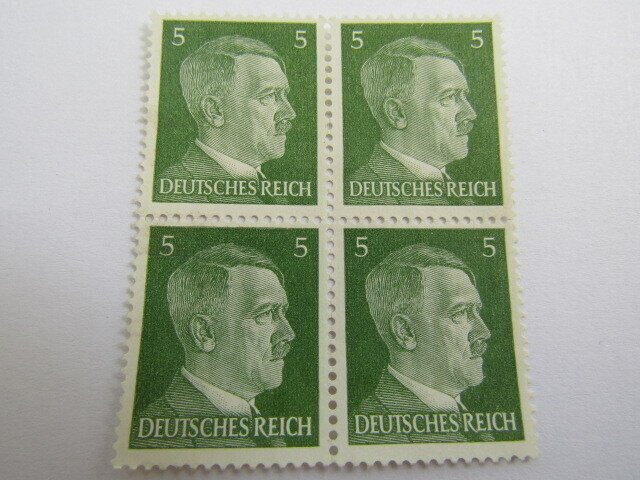 Germany 1941-44, Scott #509 block of 4 MNH 5pf No Gum, Hitler Head Issue,