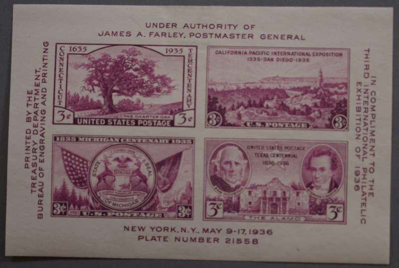 United States #778 Philatelic Exhibit 1936 Souvenir Sheet OG