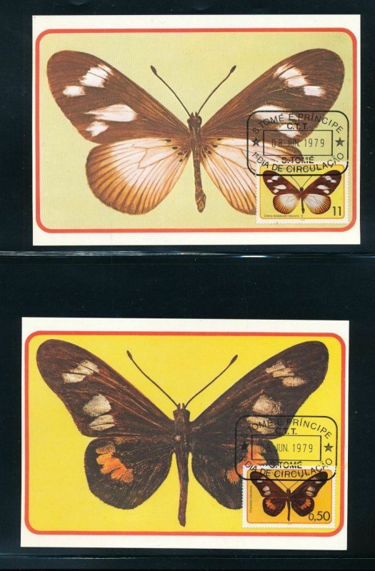 ST TOME PRINCIPE THOMAS 1979 Butterflies Maxi Cards Used x 6 (D355