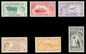 Falkland Islands 1955 QEII set complete superb MNH. SG 187-192. Sc 122-127.