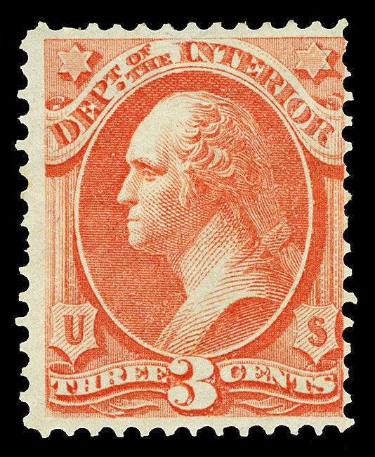 Scott O17 1873 3c Interior Department Official Mint Fine Disturbed OG Cat $80
