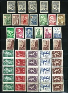 STP10 Finland Bargain Lot of Semi-Post 48 Stamps with Dups. Mint Never Hinged