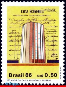 2082 BRAZIL 1986 FEDERAL SAVINGS BANK, 125th ANNIV., ARCHITECTURE, C-1529, MNH