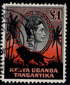 KENYA UGANDA TANGANYIKA GVI SG150b, £1 black & red, FINE USED. Cat £50.