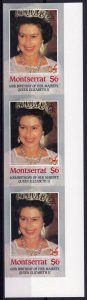 MONTSERRAT 1986 QUEEN'S EIZABETH II 60Th.STRIP OF 3 SETS IMPERFORATED MNH