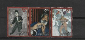 URUGUAY 1996, CARNIVAL, MUSIC, DANCE, ART, SET OF 3 VALUES MNH