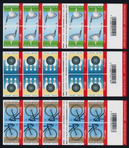 Belgium 2193a,5a,7a Booklets MNH Sports, Golf, Bicycle, Bowling Ball