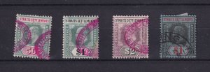 Straits Settlements KEVII/KGV High Value $1 $2 Fiscal Cancels Fine Used BP16142