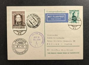 1949 Vienna Austria FDC Airmail Postcard Cover to Milano Italy