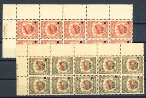 EL SALVADOR Revenue 10c & 100C ABNCo *F7679* 1927 SPECIMEN 2 Blocks{10} MNH ZU44