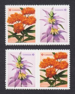 DIE CUT BK pairs TYPE-1 & TYPE-2 = MILKWEED, BEEBALM wildflowers MNH Canada 2024