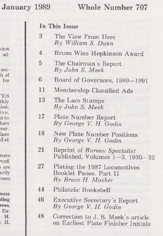 The United States Specialist:  Volume 60, No. 1 - January 1989