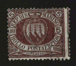 San Marino Scott 24 Used 5 Lire scarce 1894 stamp CV$450