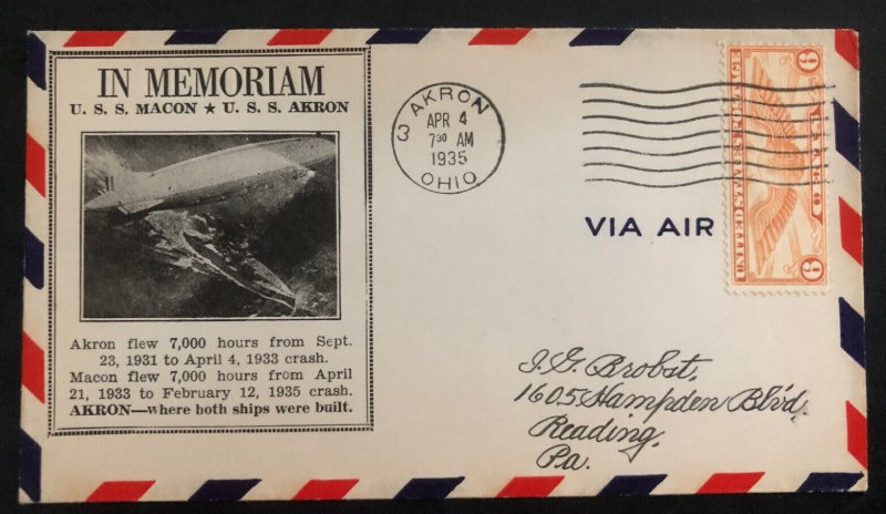 1935 Usa USS Akron & Macon Airship ZRS Airmail Zeppelin Cover Memorial Day