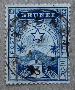 Brunei 1895 3c Star and Crescent local, used. SG 4.  Scott A4, CV $16.50