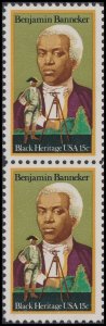 US 1804 Black Heritage Benjamin Banneker 15c vert pair MNH 1980