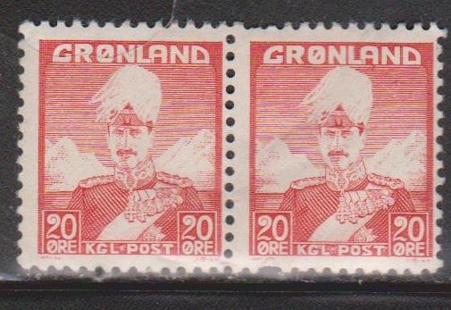 GREENLAND Scott # 20 Pair MH - King Christian X - Pulled Perf