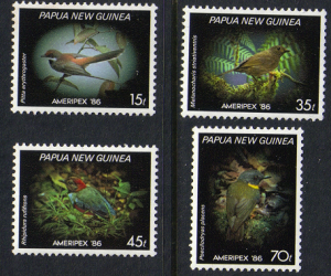 Papua New Guinea  #645-8 mint set various small birds