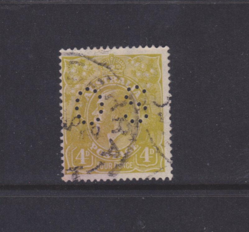 Australia Stamps: Official Perfins: #OB34; OS (8½mm); 4p 1914 KGV Issue