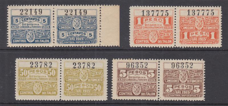 Argentina, Santa Fé, 1915 Comision de Fomento Revenues, 4 pairs, sound & VF
