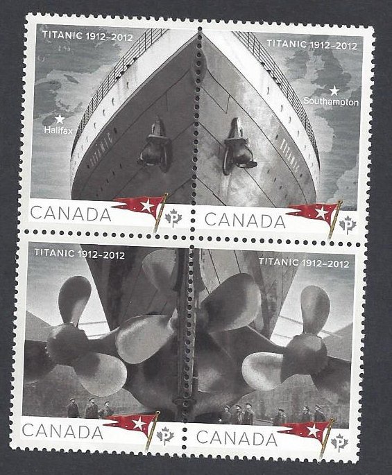 Canada #2534a MNH block of 4, ship, Titanic, issued 2012