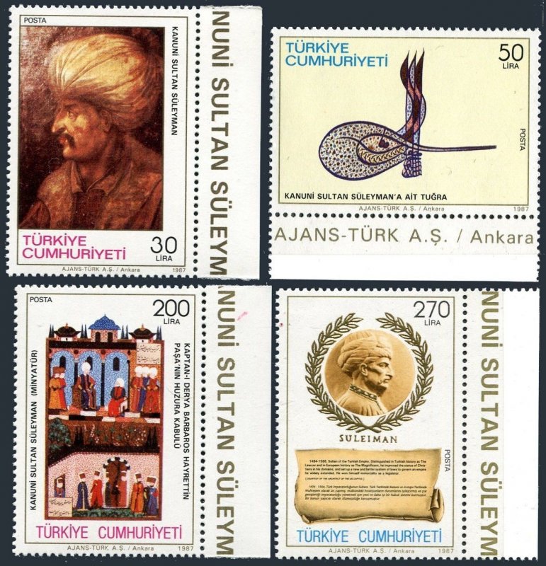 Turkey 2392-2395, MNH. Michel 2795-2798. Sultan Suleiman the Magnificent, 1987