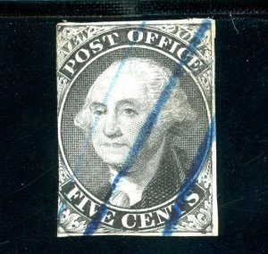 Scott 9X1 Used VF US 1845 Washington Bluish Paper Blue Pen Cancel SCV $950
