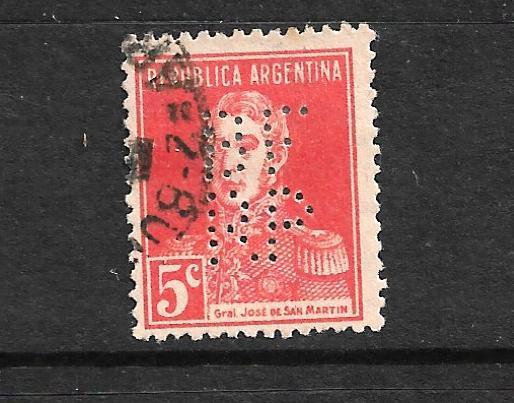 ARGENTINA PERFIN ON 1923 5c SAN MARTIN