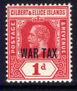 Gilbert & Ellice Isl 1918 KGV 1d Red Umm Ovpt WAR TAX SG 26 ( C650 )