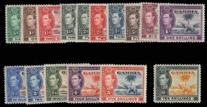 Gambia #132-143 Cat$99.40 (for hinged), 1938-46 George VI, complete set, ligh...