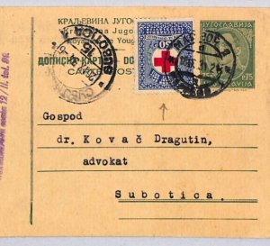 YUGOSLAVIA Stationery Card Slovenia RED CROSS Maribor Serbia Subotica 1934 RC88
