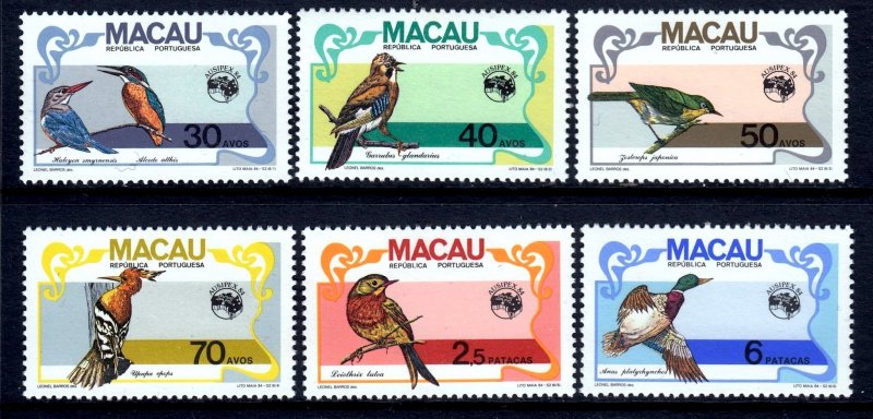 Macau 1984 Birds - Ausipex Complete MNH Set SC 494-499 SG 592-597 CV £40.65