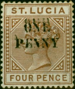 St Lucia 1891 1d on 4d Brown SG55a 'Surch Double' Fine & Fresh MM