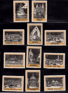 German Advertising Stamps- D-N V European Cities Famous Landmarks, Set of 11