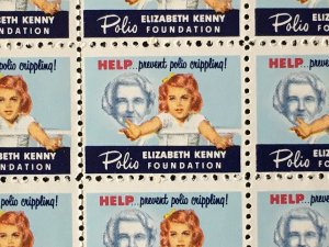 1955 Elizabeth Kenny Polio Foundation Label, Cinderella Stamp Full Sheet of 100