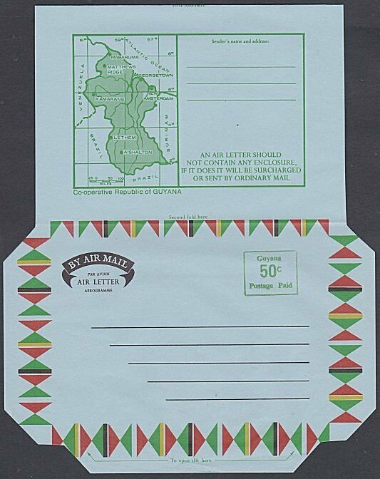 GUYANA 50c provisional map aerogramme unused ...............................J963