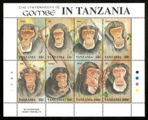 Tanzania 1992 - Chimpanzees of Gombe Park - Sheet of 8v - Scott 876 - MNH