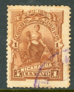 Nicaragua 1891 Seebeck 1¢ Goddess of Plenty Scott #30 VFU Z342 ⭐