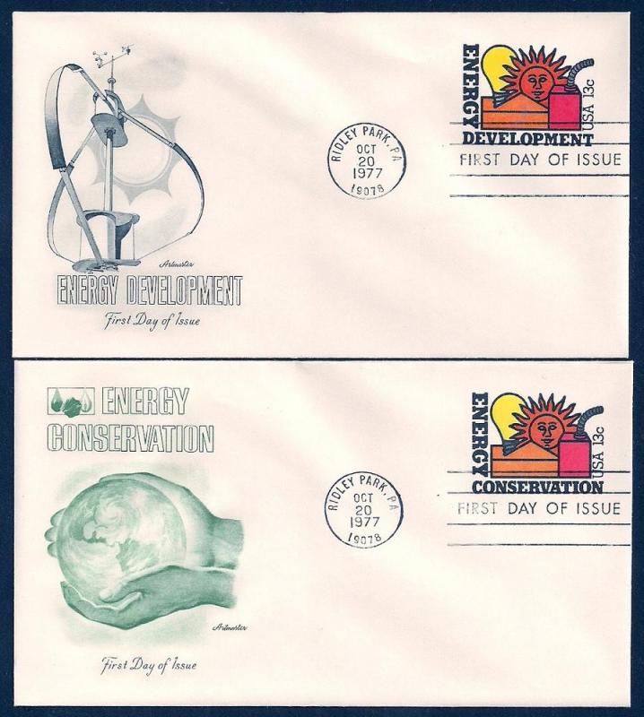 UNITED STATES FDCs (2) 13¢ Conservation 1977 Artmaster